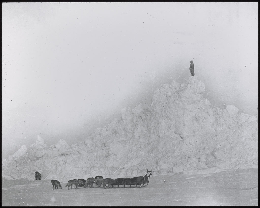 Donald Baxter MacMillan; Man On Top of Pressure Ridge. Polar Sea; 1913-1917; image; silver gelatin on glass; 10.16 cm x 8.26 cm x 0.64 cm (4 in. x 3 1/4 in. x 1/4 in.); TGM; North America
