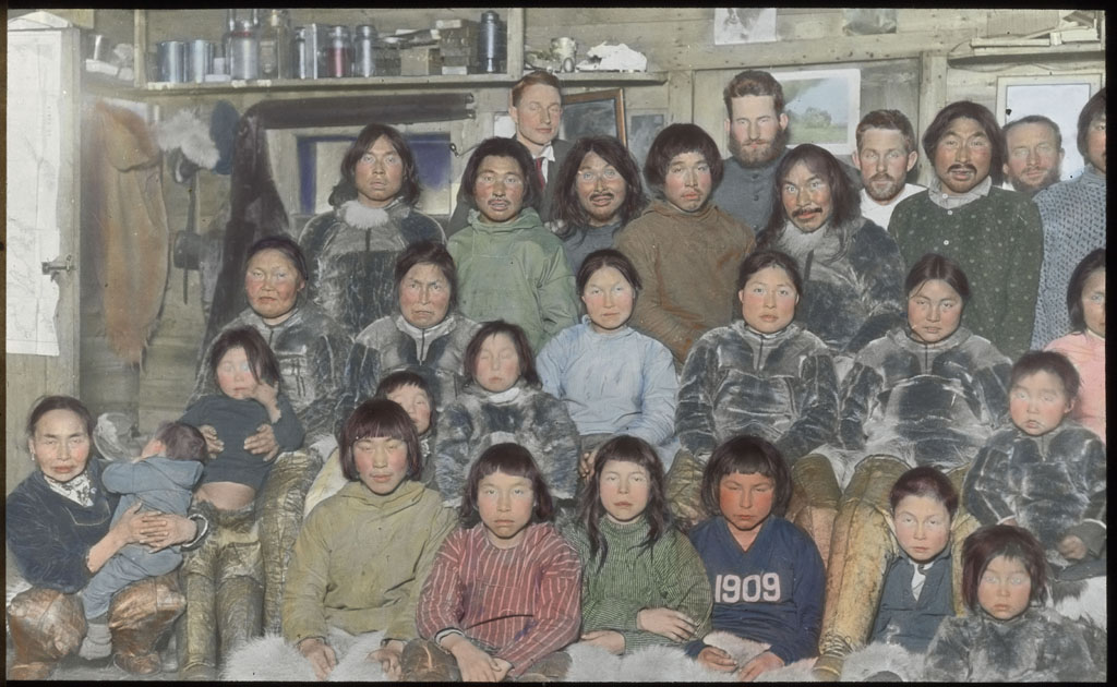Donald Baxter MacMillan; Eskimos and Crew members; 1913 - 1917; image; silver gelatin on glass; 10.16 cm x 8.26 cm x 0.64 cm (4 in. x 3 1/4 in. x 1/4 in.); TGM; North America
