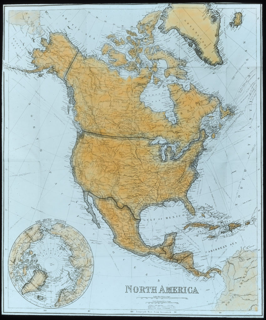 Donald Baxter MacMillan; Map of North America; image; silver gelatin on glass; 10.16 cm x 8.26 cm x 0.64 cm (4 in. x 3 1/4 in. x 1/4 in.); TGM; North America