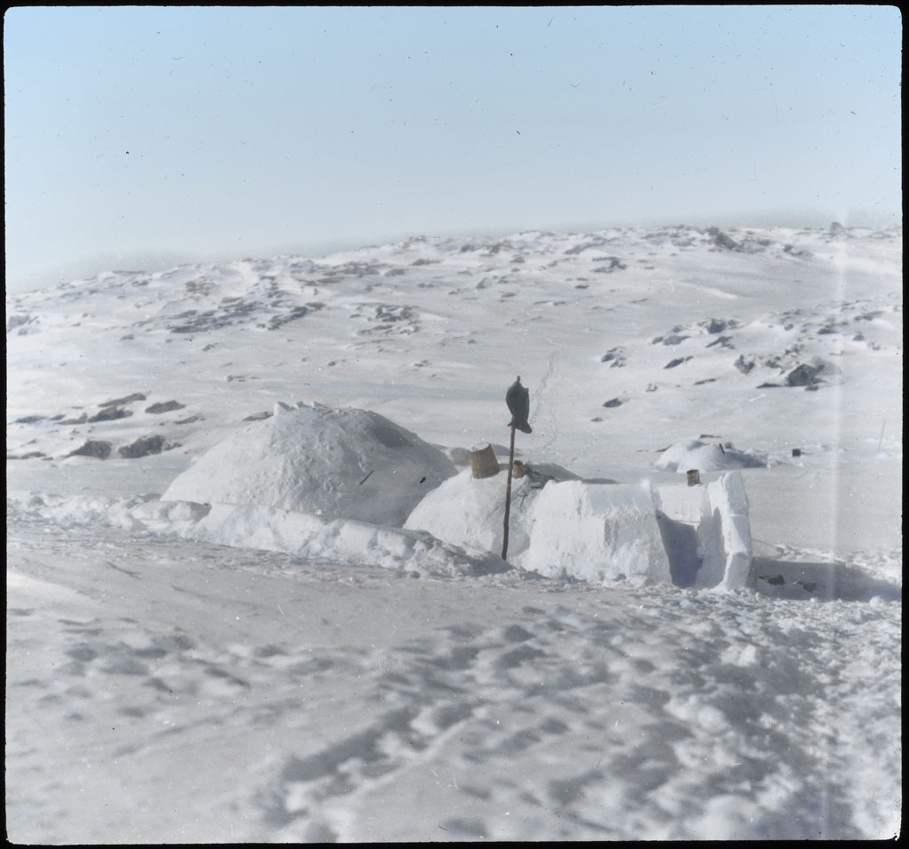 Donald Baxter MacMillan; Snow house with wind break; 1913-1917; image; silver gelatin on glass; 10.16 cm x 8.26 cm x 0.64 cm (4 in. x 3 1/4 in. x 1/4 in.); TGM; North America