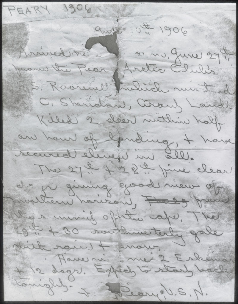 Donald Baxter MacMillan; Peary Record found by MacMillan; 1913-1917; image; silver gelatin on glass; 10.16 cm x 8.26 cm x 0.64 cm (4 in. x 3 1/4 in. x 1/4 in.); TGM; North America