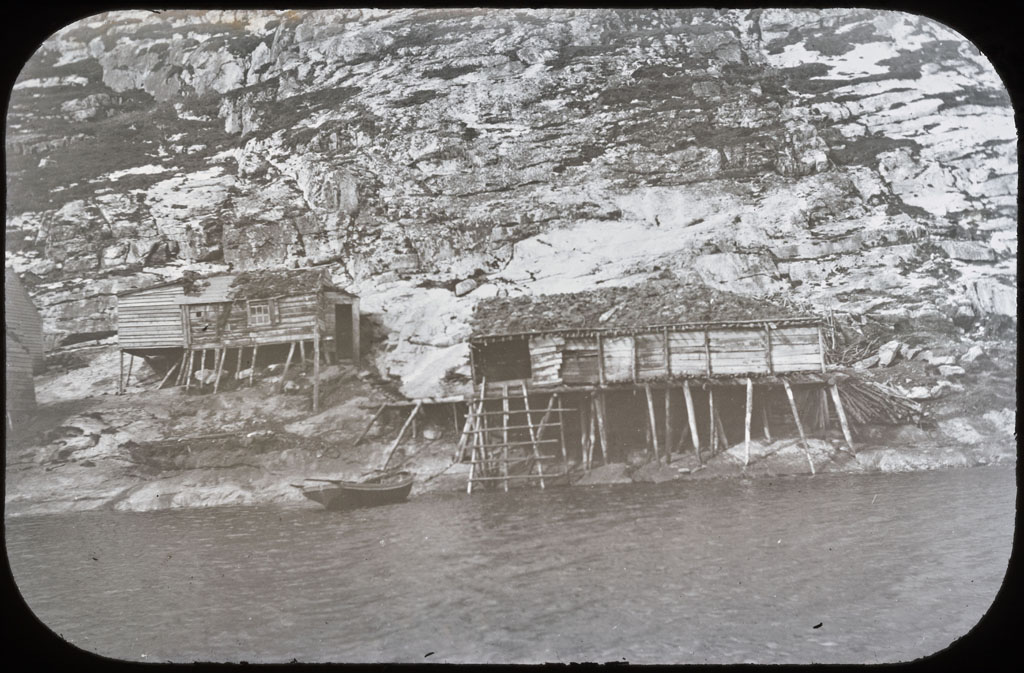 Donald Baxter MacMillan; Battle Harbor -- Summer shackes [tilts] ; image; silver gelatin on glass; 10.16 cm x 8.26 cm x 0.64 cm (4 in. x 3 1/4 in. x 1/4 in.); TGM; North America