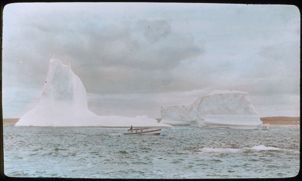 Donald Baxter MacMillan; The BORUP near iceberg; 1913-1917; image; silver gelatin on glass; 10.16 cm x 8.26 cm x 0.64 cm (4 in. x 3 1/4 in. x 1/4 in.); TGM; North America