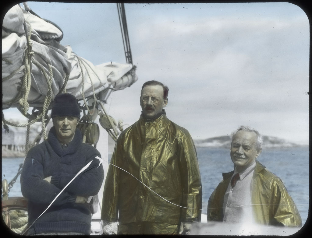 Donald Baxter MacMillan; MacMillan, Dr. Grosvenor, Dr. Grenfell  at Battle Harbor, Labrador; 1925; image; silver gelatin on glass; 10.16 cm x 8.26 cm x 0.64 cm (4 in. x 3 1/4 in. x 1/4 in.); TGM; North America