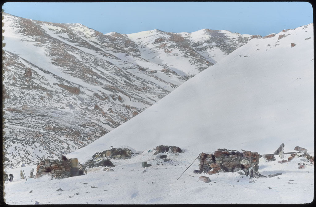 Donald Baxter MacMillan; Iglus [igloos] (winter homes of Polar Eskimos - Rocks for meat); 1913-1917; image; silver gelatin on glass; 10.16 cm x 8.26 cm x 0.64 cm (4 in. x 3 1/4 in. x 1/4 in.); TGM; North America