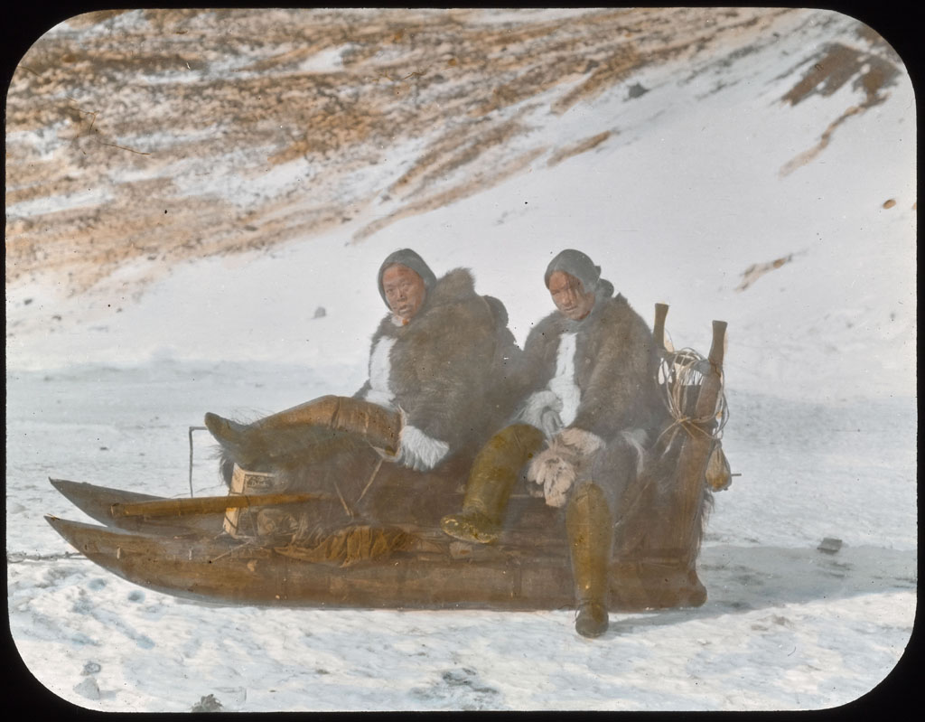 Donald Baxter MacMillan; Two women on sledge at Etah; 1913-1917; image; silver gelatin on glass; 10.16 cm x 8.26 cm x 0.64 cm (4 in. x 3 1/4 in. x 1/4 in.); TGM; North America