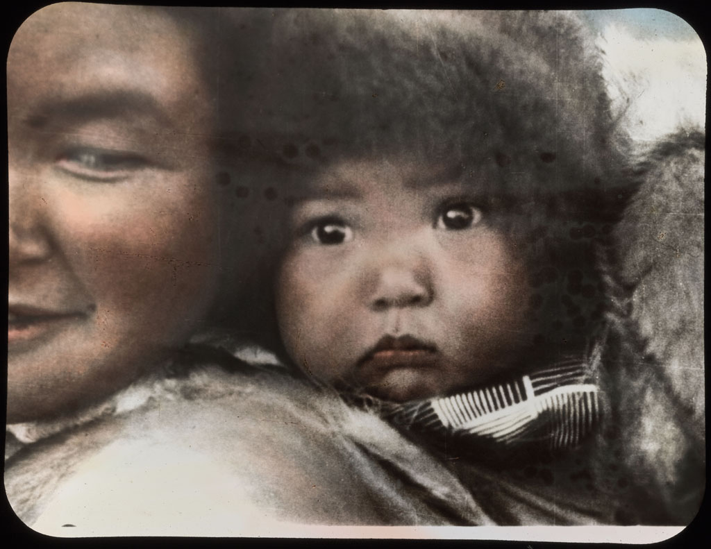 Donald Baxter MacMillan; Eskimo mother and baby; 1913-1917; image; silver gelatin on glass; 10.16 cm x 8.26 cm x 0.64 cm (4 in. x 3 1/4 in. x 1/4 in.); TGM; North America