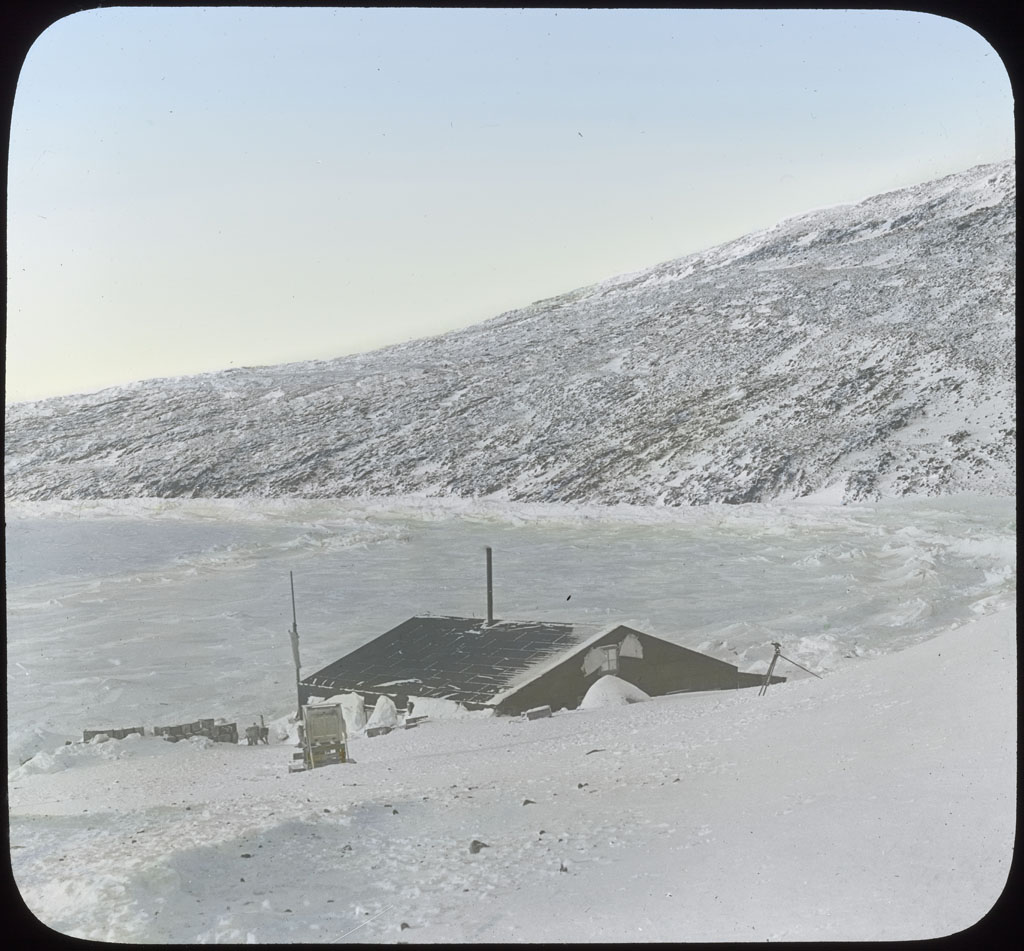 Donald Baxter MacMillan; Borup Lodge buried in snow; 1913-1917; image; silver gelatin on glass; 10.16 cm x 8.26 cm x 0.64 cm (4 in. x 3 1/4 in. x 1/4 in.); TGM; North America