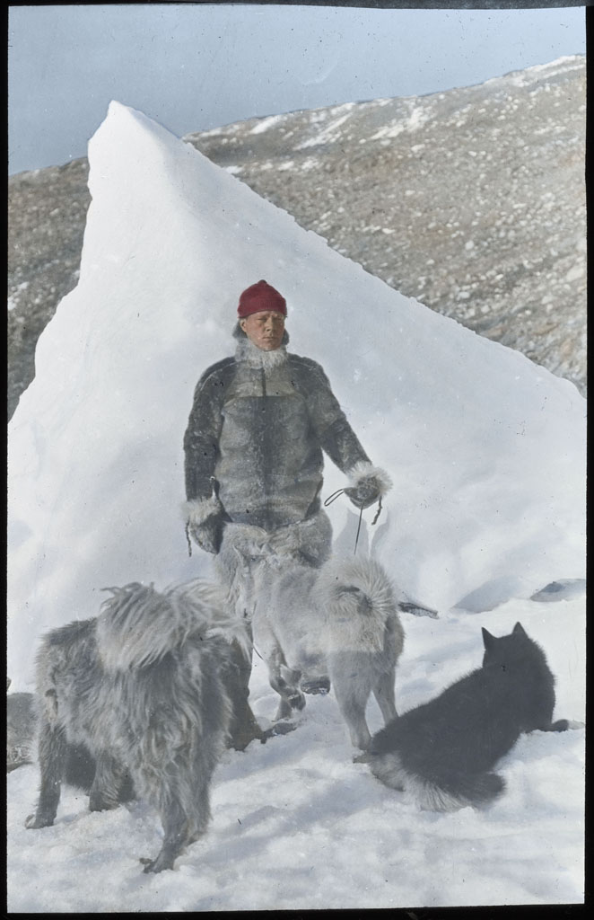 Donald Baxter MacMillan; Ekblaw of Crocker Land Expedition with dogs, by grounded iceberg; 1913-1917; image; silver gelatin on glass; 10.16 cm x 8.26 cm x 0.64 cm (4 in. x 3 1/4 in. x 1/4 in.); TGM; North America