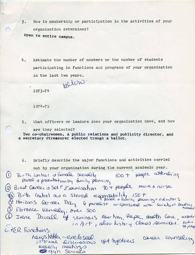 AG40.2 - 1975 Funding Request and Constitution for the Bowdoin Women's Association