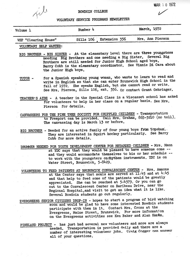 AG41 - Voluntary Services Program March 1972 Newsletter