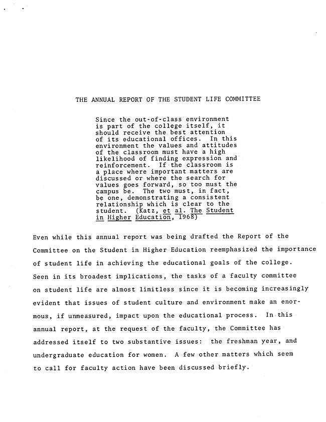 The Annual Report of the Student Life Committee 1968 (excerpt: coordinate colleges) - sb-8-page-1