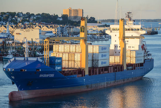 The cargo ship of Eimskip at dock.