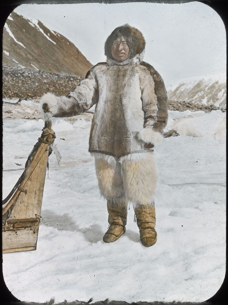 Donald Baxter MacMillan; Etuk-e-suk standing by sledge; 1913-1917; image; silver gelatin on glass; 10.16 cm x 8.26 cm x 0.64 cm (4 in. x 3 1/4 in. x 1/4 in.); TGM; North America