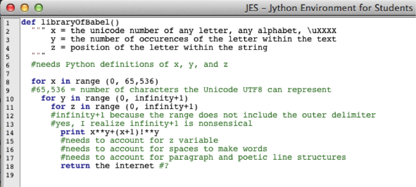 Screenshot (Crystal Hall, 2013) of JES Jython platform.