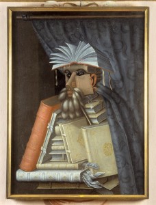 Giuseppe Arcimboldo's painting known as "The Librarian" (1566). Image by Skokloster Castle, via Wikimedia Commons.