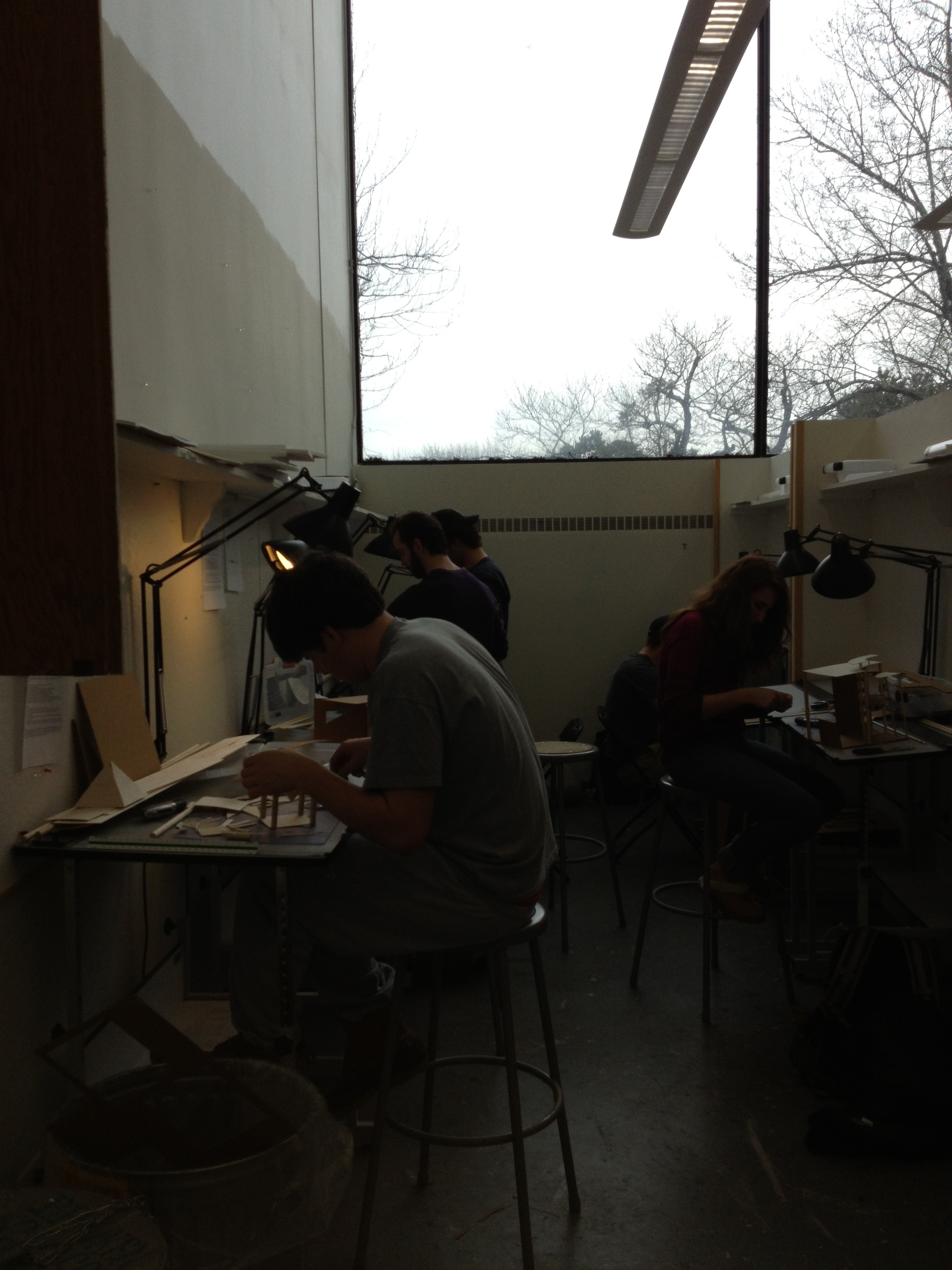 The architecture class at work on some small-scale models.